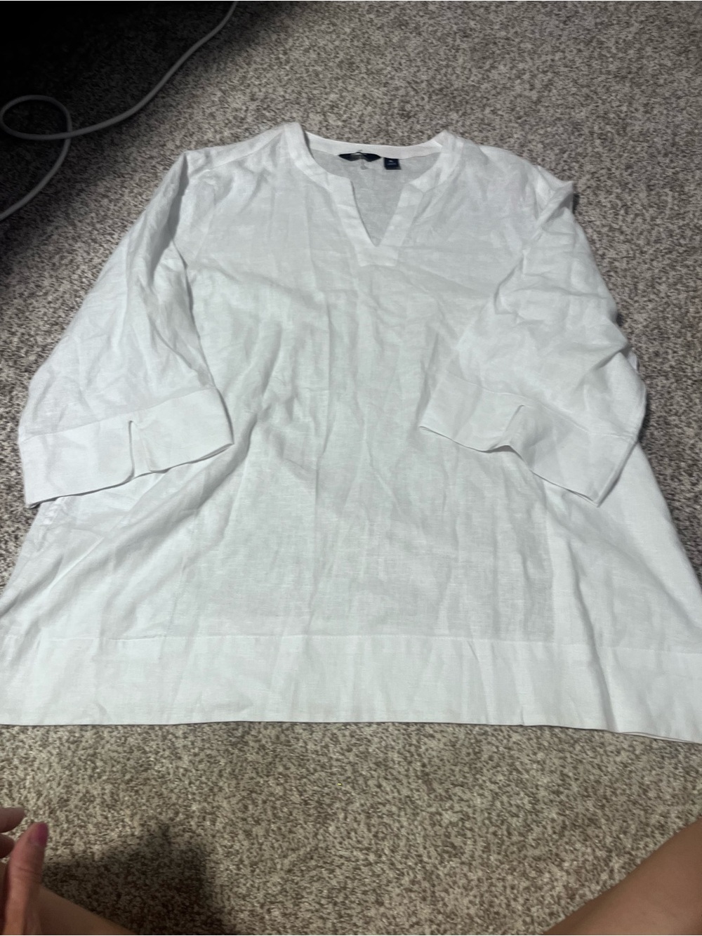 Lands’ End XL White Linen Blend Split Neck Tunic 3/4 Sleeve Relaxed Top - Picture 4 of 10